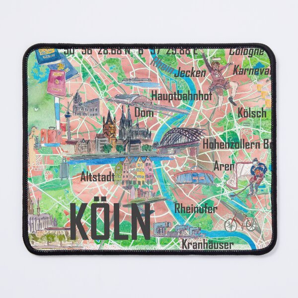 Item preview, Cologne Germany Köln Illustrated Map with Roads and Tourist Highlights designed and sold by artshop77.