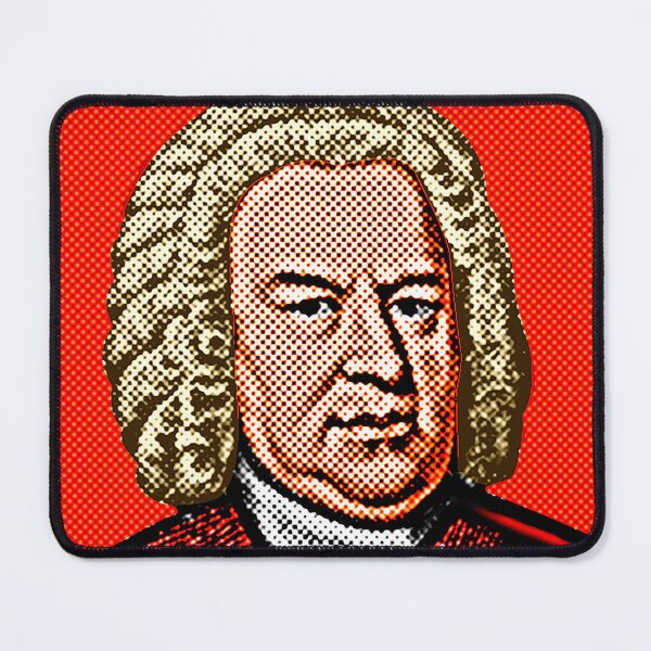 Artikelvorschau, Johannes Sebastian Bach Pop-Art-Porträt auf rotem Hintergrund entworfen und verkauft von OnlyPopArt.