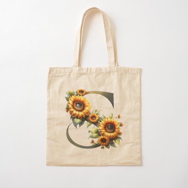 SUNFLOWER LETTER S Cotton Tote Bag