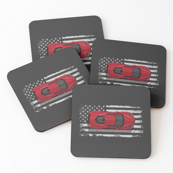 Item preview, Red Chevy Corvette C8 American Flag Illustration designed and sold by blackdogshop.