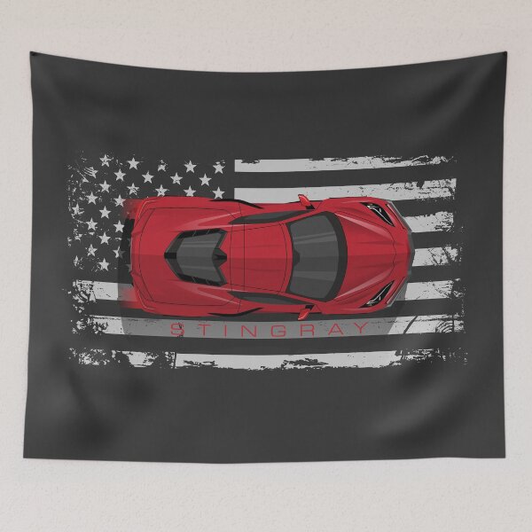 Item preview, Red Chevy Corvette C8 American Flag Illustration designed and sold by blackdogshop.