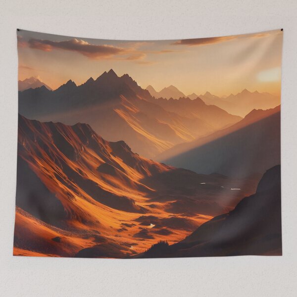 Item preview, Breathtaking mountain range in golden lights - a stunning addition to any space! designed and sold by PandaTShirtShop.