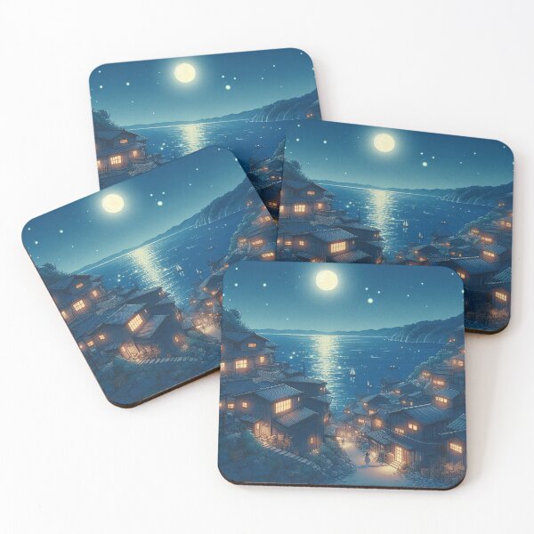 Item preview, seaside town at night designed and sold by Anime-art-JP.