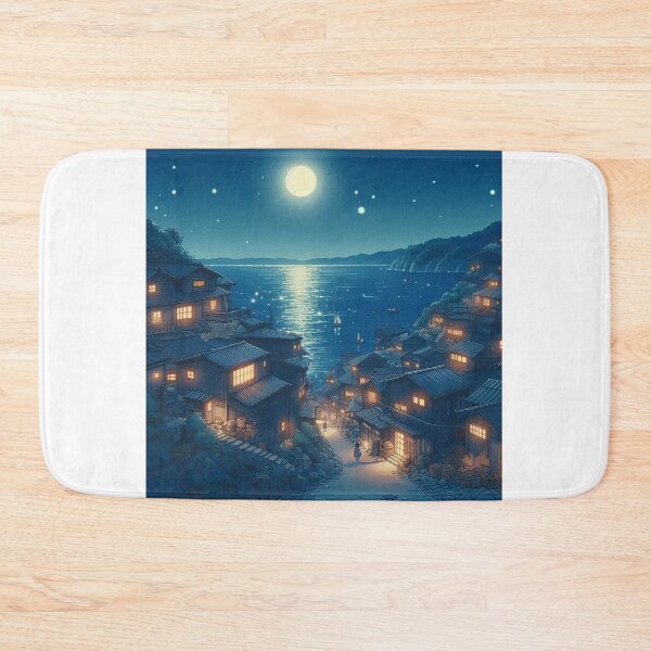 Item preview, seaside town at night designed and sold by Anime-art-JP.