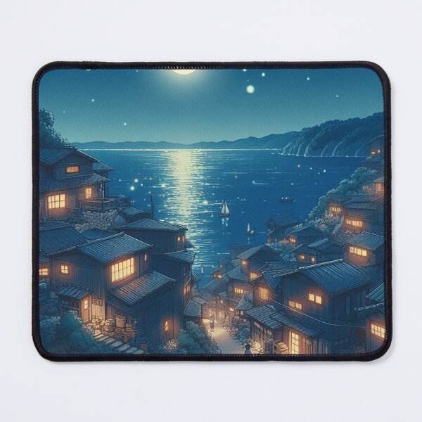 Item preview, seaside town at night designed and sold by Anime-art-JP.