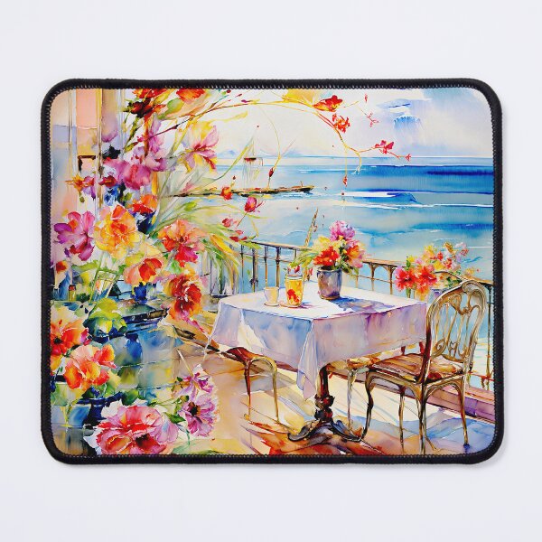 Item preview, Look at the Sea with an atmosphere of flowers in oil painting designed and sold by PixelCraftDSG.