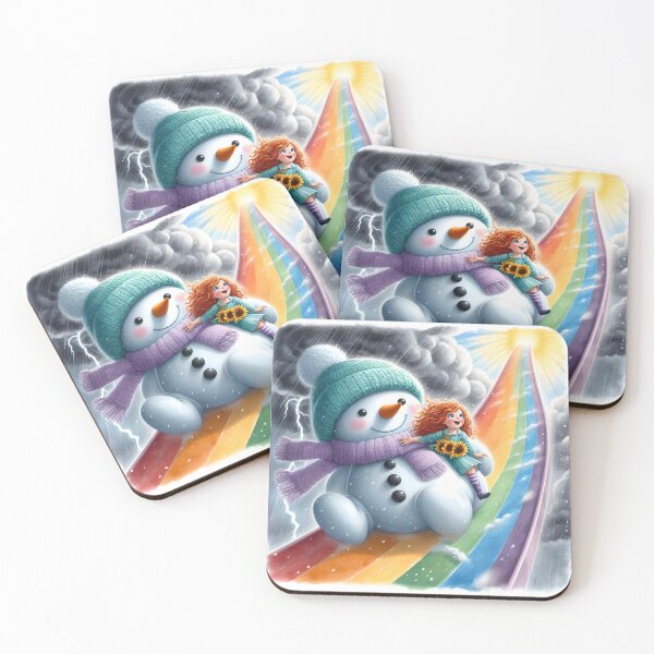 Item preview, Snowman and Girl slide down a Rainbow  designed and sold by DreamyEscapism.