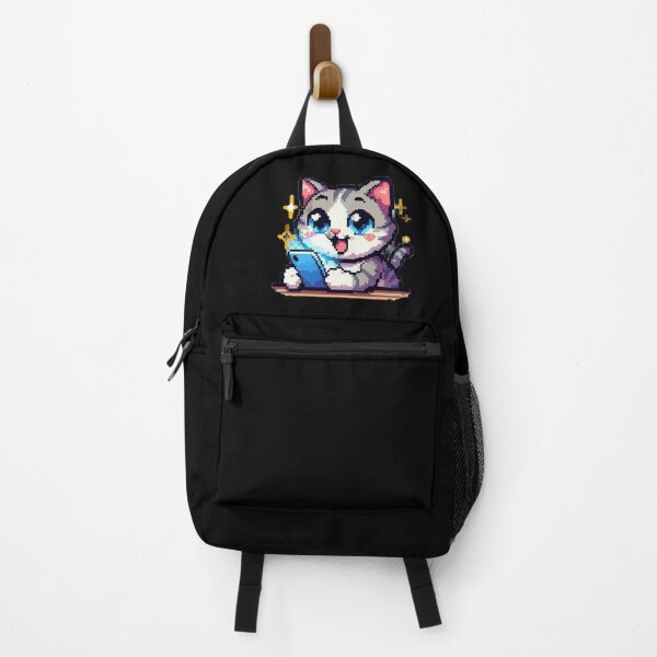 Item preview, Happy Suprised Cat on Mobile Phone Pixelart designed and sold by SilverLook48.
