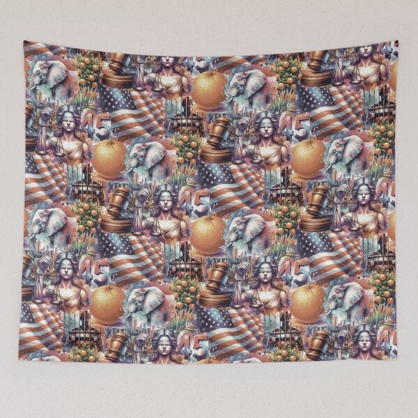 Item preview, Colorful New York Justice Hawaiian-Style Pattern with Iconic Symbols 45, Orange, Elephant designed and sold by Pawsitive Pixel Studio.