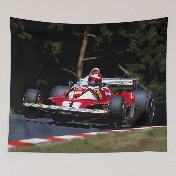 Item preview, Niki Lauda racing his 1976 F1 312T2 racecar in the German Grand Prix on the Nurburgring abstract designed and sold by Rodissimus1984.