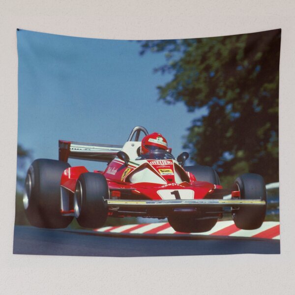 Item preview, Niki Lauda jumping his 1976 F1 312T2 racecar during the German Grand Prix on the Nürburgring oil painting designed and sold by Rodissimus1984.