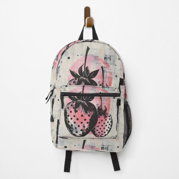 Item preview, Edgy Mediterranean Strawberries - Juicy Abstract Fruits with Bold Outlines and Pink Polka Dots AI Generated designed and sold by OlfactoART Studio.
