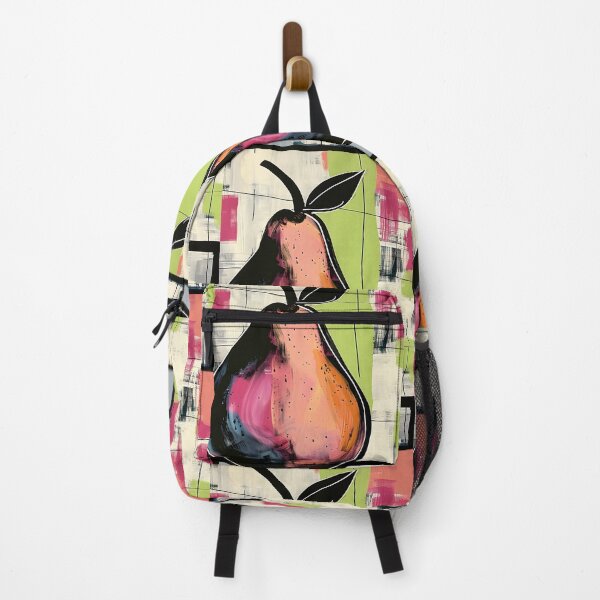 Item preview, Vibrant Harmony - Stylized Pear with a Leaf Amidst Colorful Chaos and Expressive Strokes designed and sold by OlfactoART Studio.