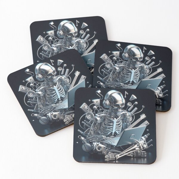 Item preview, Silver Metal Skeleton DJ Composing Music Online designed and sold by GaborSkeleton.