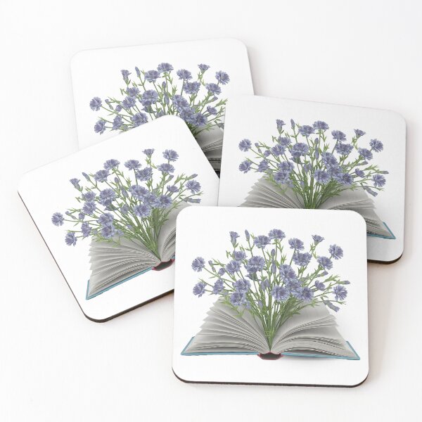 Item preview, Open Book and little blue flowers designed and sold by The Digital Compass.