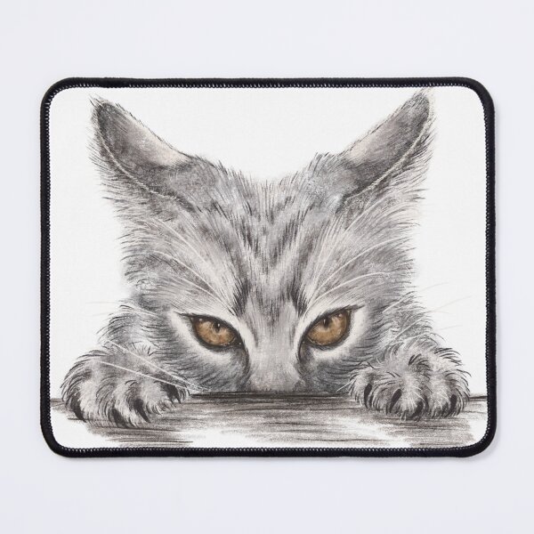 Item preview, Peeking gray cat with a hunting look of red eyes designed and sold by ArtbySvetik.