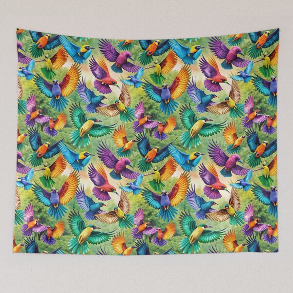 Item preview, Exotic and Magical Birds Flying Over the Enchanted Forest - Seamless Pattern #1 designed and sold by Second Draft Visuals.