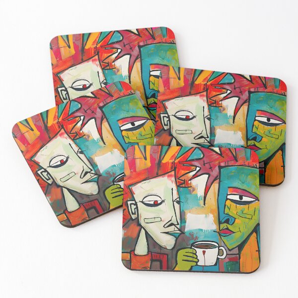Item preview, Shared Surreal Coffee Encounter - Lively Abstract Figures in Bold Color Palette Graffiti Street Art designed and sold by OlfactoART Studio.