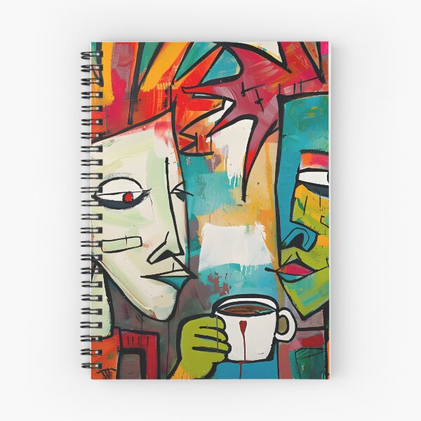 Item preview, Shared Surreal Coffee Encounter - Lively Abstract Figures in Bold Color Palette Graffiti Street Art designed and sold by OlfactoART Studio.