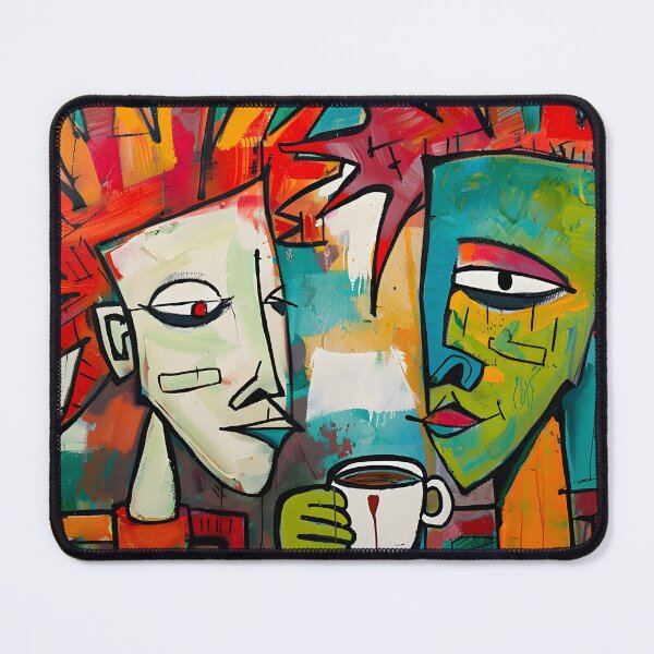 Item preview, Shared Surreal Coffee Encounter - Lively Abstract Figures in Bold Color Palette Graffiti Street Art designed and sold by OlfactoART Studio.