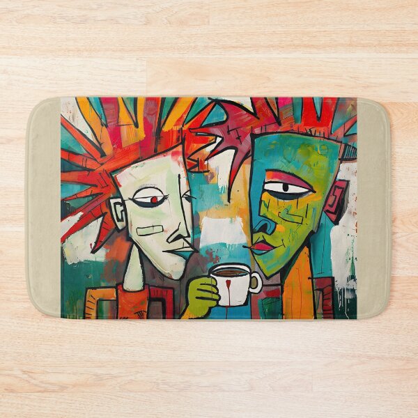Item preview, Shared Surreal Coffee Encounter - Lively Abstract Figures in Bold Color Palette Graffiti Street Art designed and sold by OlfactoART Studio.