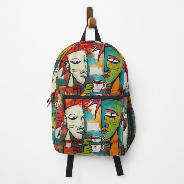 Item preview, Shared Surreal Coffee Encounter - Lively Abstract Figures in Bold Color Palette Graffiti Street Art designed and sold by OlfactoART Studio.