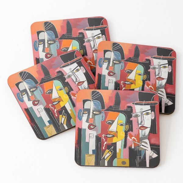 Item preview, Faces of Smoke Vibrant Imagination - Vivid Abstract Painting with Stylized Characters designed and sold by OlfactoART Studio.