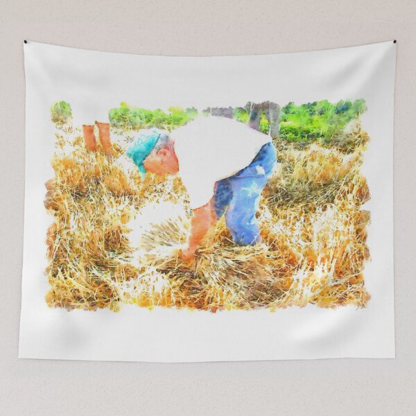 Item preview, Elderly farmer collects sheaf of wheat designed and sold by Giuseppe Cocco.