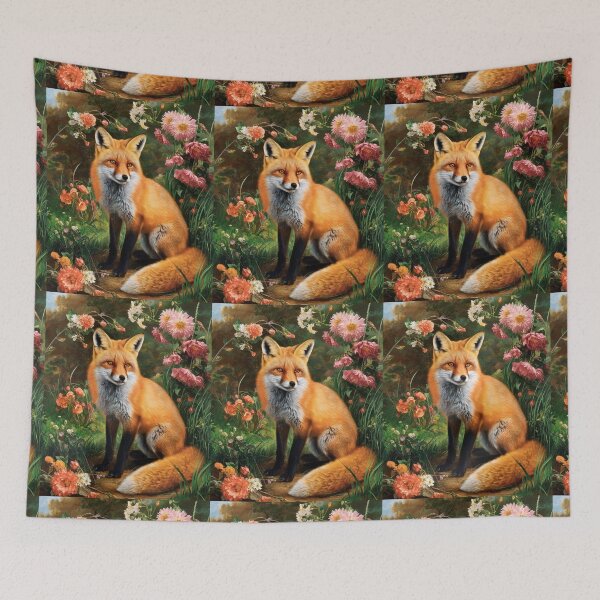 Item preview, Fox Portrait. Spring fox, spring season, floral fox, vintage fox, fox painting, Peter Paul Rubens style designed and sold by FoxVibes.