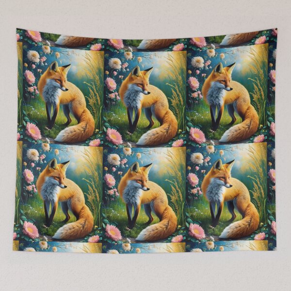 Item preview, Fox Portrait. Spring fox, spring season, floral fox, vintage fox, fox painting, Peter Paul Rubens style designed and sold by FoxVibes.