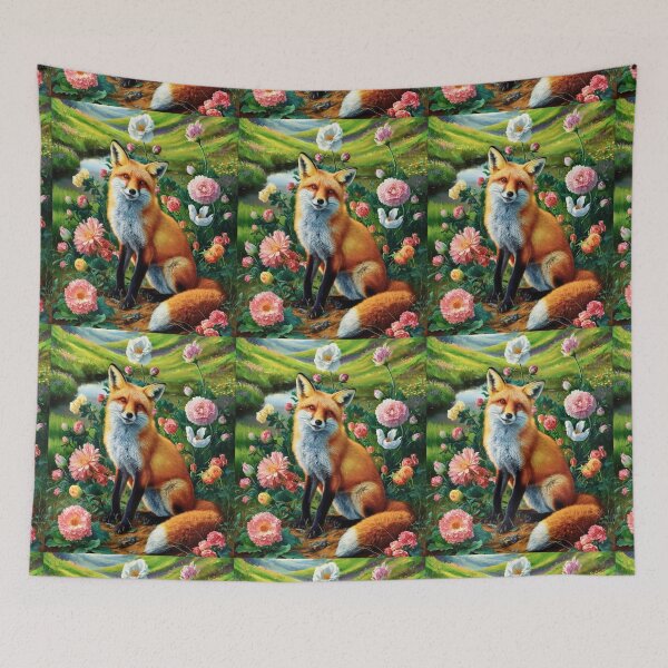 Item preview, Fox Portrait. Spring fox, spring season, floral fox, vintage fox, fox painting, Peter Paul Rubens style designed and sold by FoxVibes.