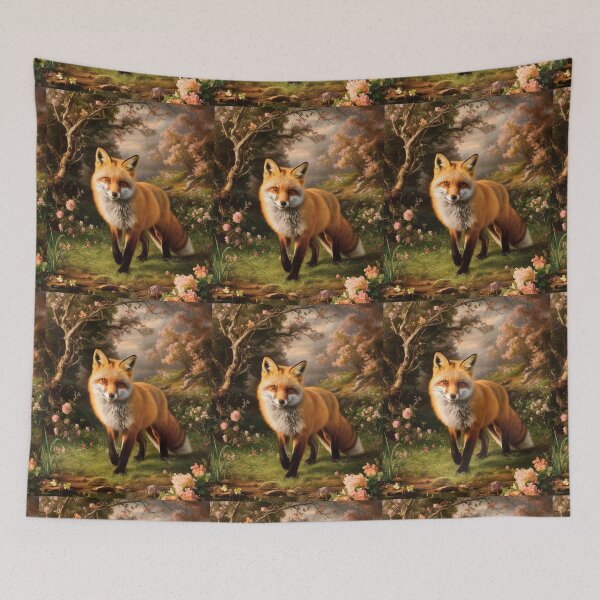 Item preview, Fox Portrait. Spring fox, spring season, floral fox, vintage fox, fox painting, Peter Paul Rubens style designed and sold by FoxVibes.
