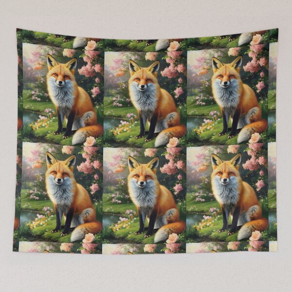 Item preview, Fox Portrait. Spring fox, spring season, floral fox, vintage fox, fox painting, Peter Paul Rubens style designed and sold by FoxVibes.