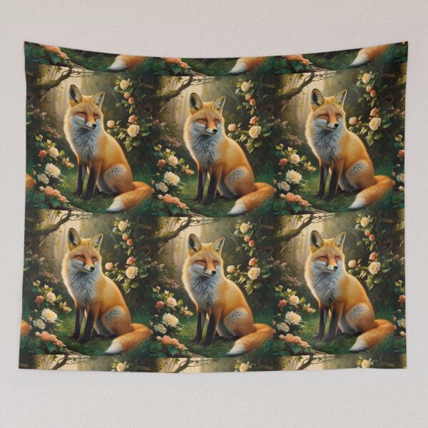 Item preview, Fox Portrait. Spring fox, spring season, floral fox, vintage fox, fox painting, Peter Paul Rubens style designed and sold by FoxVibes.