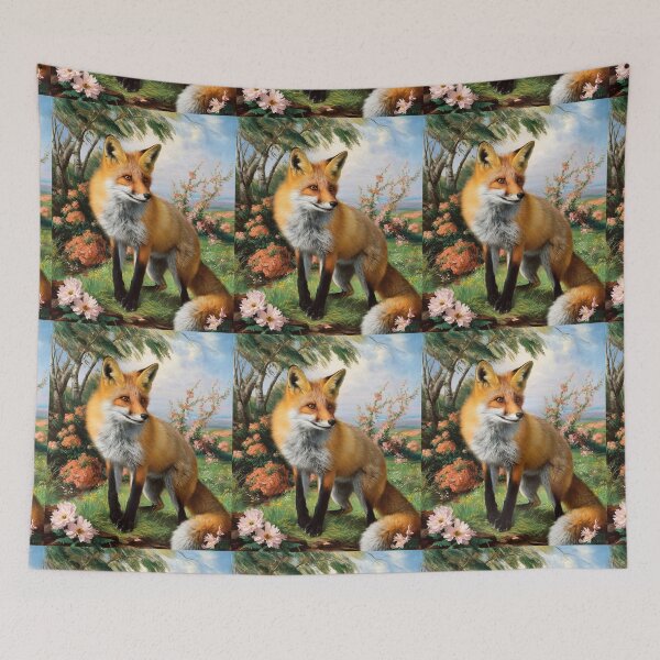 Item preview, Fox Portrait. Spring fox, spring season, floral fox, vintage fox, fox painting, Peter Paul Rubens style designed and sold by FoxVibes.
