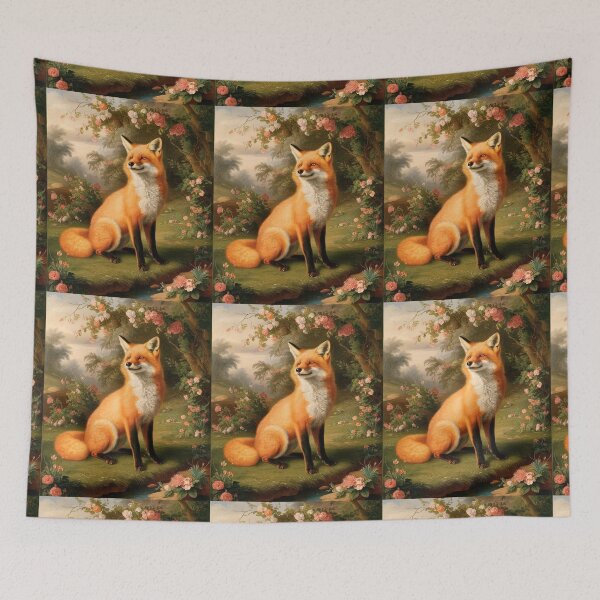 Item preview, Fox Portrait. Spring fox, spring season, floral fox, vintage fox, fox painting, Peter Paul Rubens style designed and sold by FoxVibes.