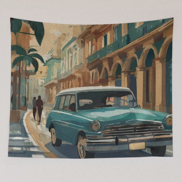 Item preview, Old Havana Street with Cuban Car designed and sold by TheJoeyStudio.
