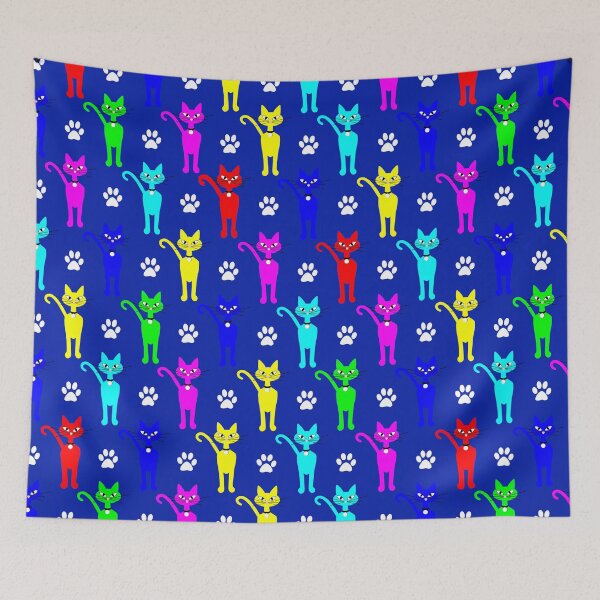 Item preview, Neon Cats on Blue Pattern designed and sold by Sharon Schwalbe.