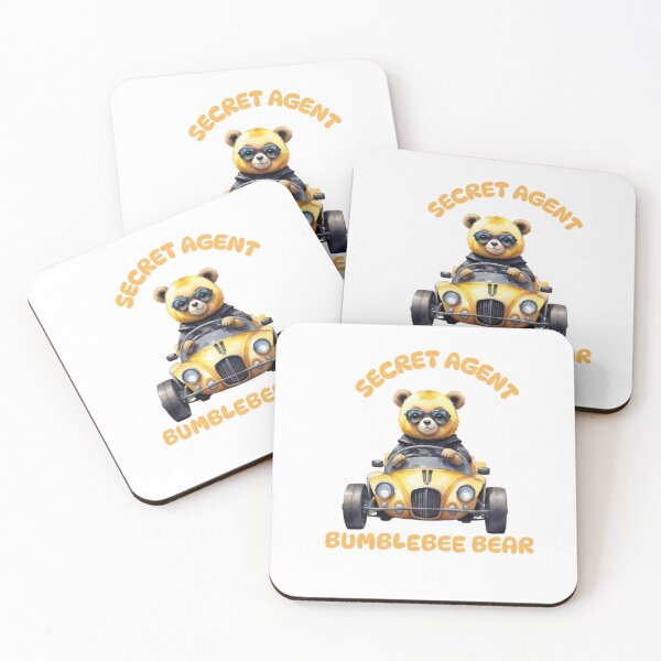 Item preview, Front view of Secret Agent Bumblebee Bear driving a vintage sports car in watercolor paint designed and sold by EmeraldCauldren.