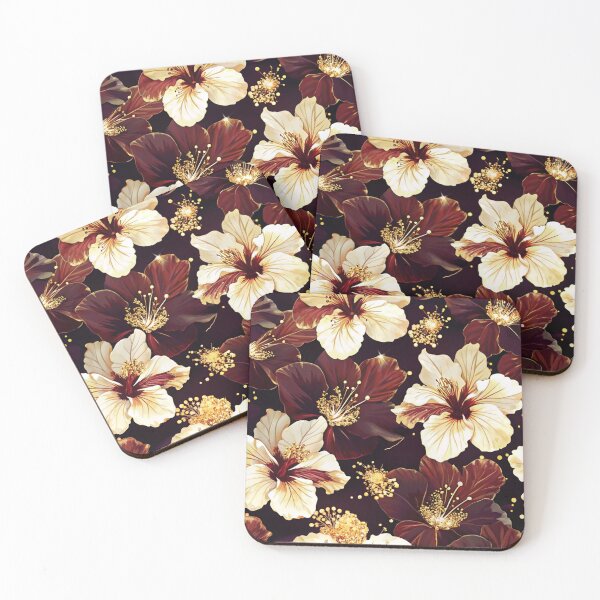 Item preview, Hibiscus flower Dark Maroon Gold Pattern designed and sold by STYLO FASHION.