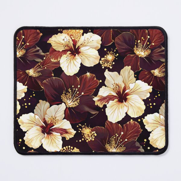 Item preview, Hibiscus flower Dark Maroon Gold Pattern designed and sold by STYLO FASHION.