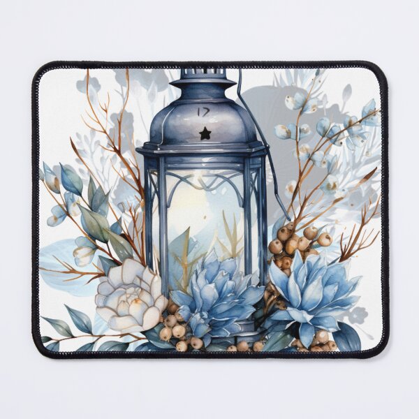 Item preview, Blue Floral Leafy Winter Lantern designed and sold by Chestnut Falls Studio.