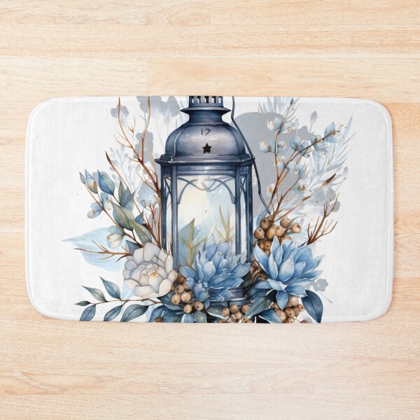 Item preview, Blue Floral Leafy Winter Lantern designed and sold by Chestnut Falls Studio.