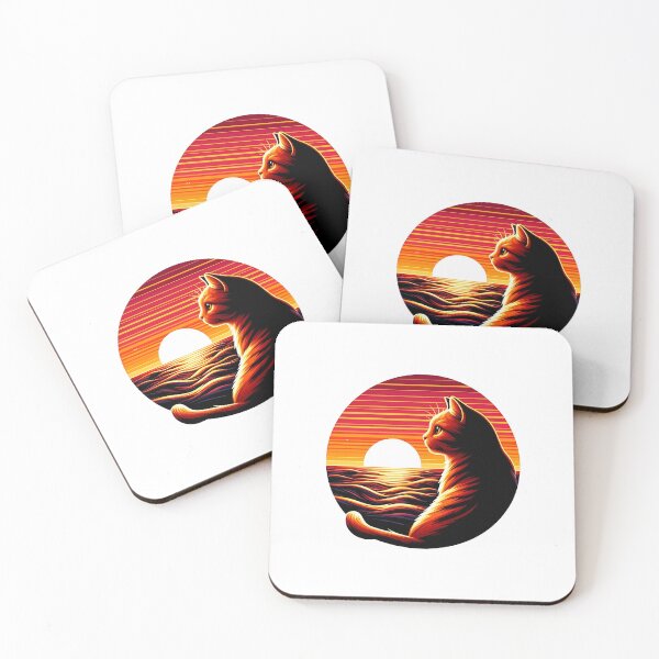 Item preview, Cat looks to the left, in the background the sea with sunset designed and sold by bernhagen.