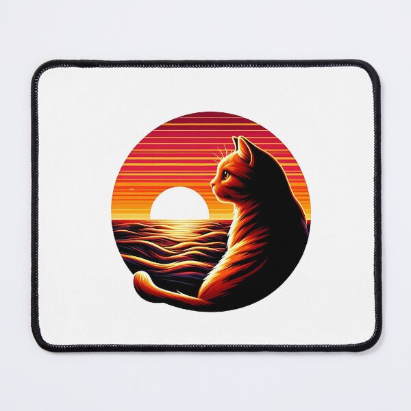Item preview, Cat looks to the left, in the background the sea with sunset designed and sold by bernhagen.