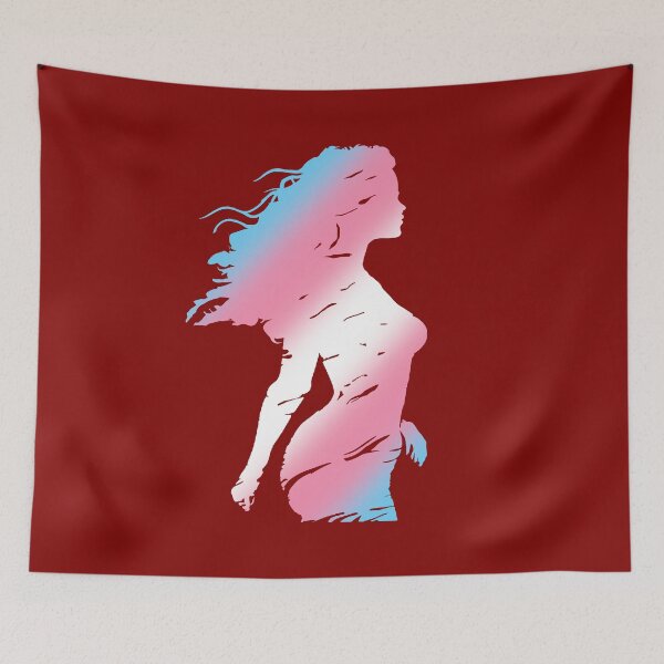 Aperçu de l'œuvre Belle silhouette d'une femme aux couleurs du drapeau de la fierté transgenre, MTF Trans Art créée et vendue par Travelslightly.