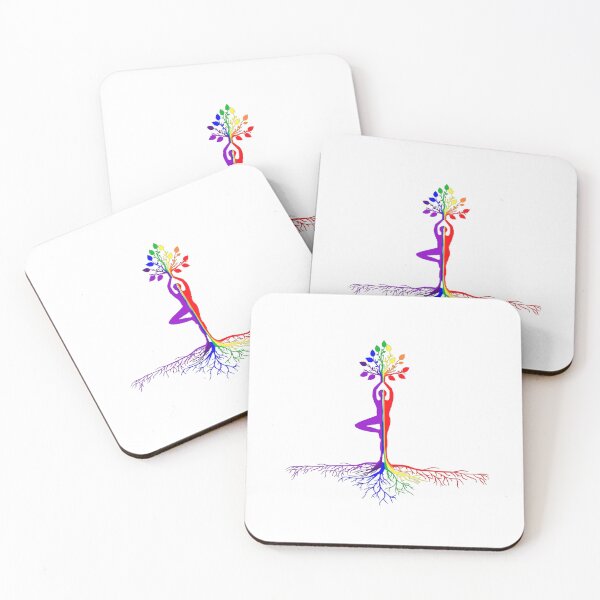 Item preview, Morphing Yoga Tree Pose with the Tree of Life in Rainbow Pride Flag Colors, LGBTQ Art designed and sold by Travelslightly.