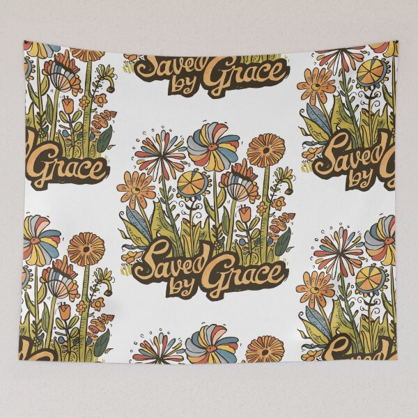 Item preview, Vintage Wildflower Hand-drawn - Retro "Saved by Grace" Women's Christian Art Design by #HahaHandlesHub designed and sold by HahaHandlesHub.