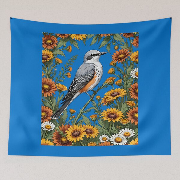 Item preview, Oklahoman Flycatcher Bird Surrounded By Gaillardia pulchella designed and sold by taiche.