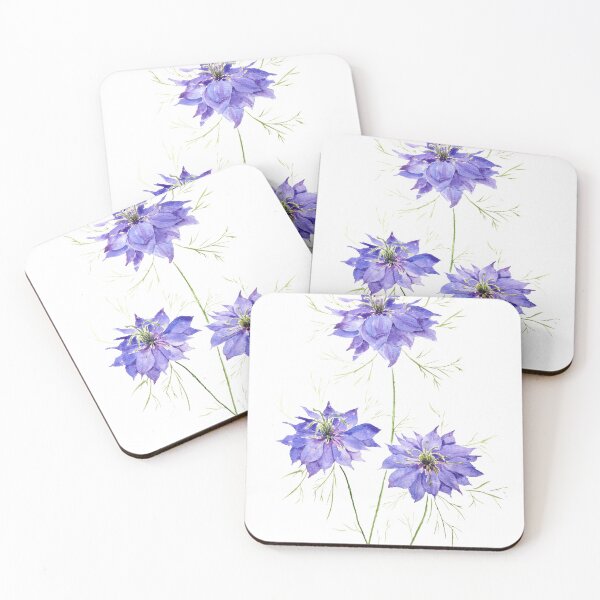 Item preview, 3 blue purple nigella flowers wildflowers hand painted watercolor designed and sold by ColorandColor.